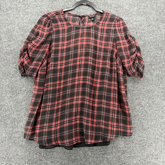 torrid Tops - Torrid Blouse Top Womens M Black Red Plaid Mesh Sheer Whimsigoth Holiday Goth
